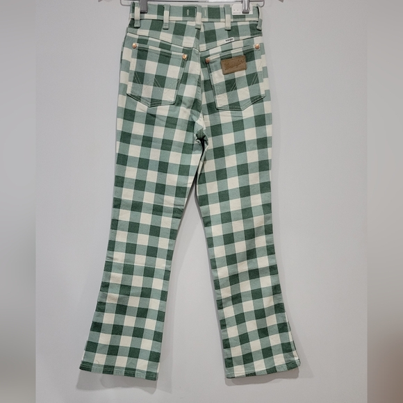 Wrangler Wrock 672 Gingham Kick Flare Green Plaid Checkered Pants Size W25 - Picture 5 of 13